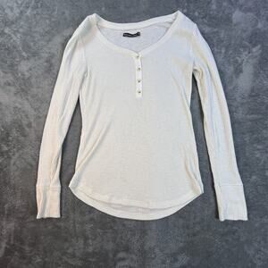 Abercrombie & Fitch Henley Shirt Womens Medium White V Neck Ribbed Long Sleeve